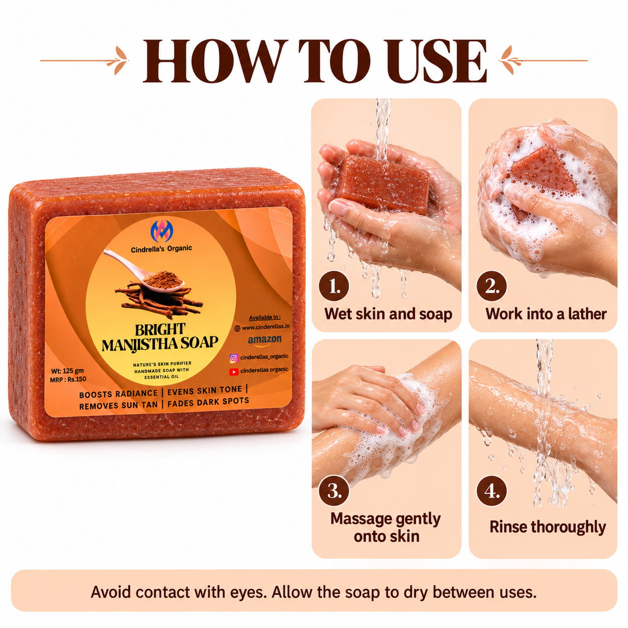 Bright Manjistha Soap - 125gm - Image 3