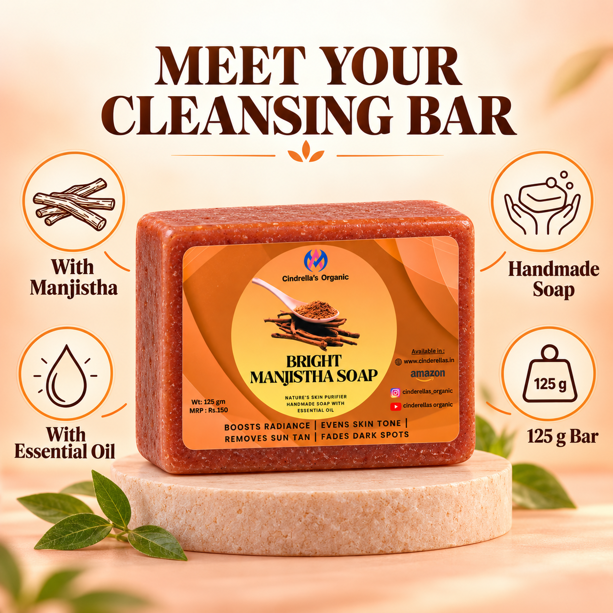 Bright Manjistha Soap - 125gm - Image 4