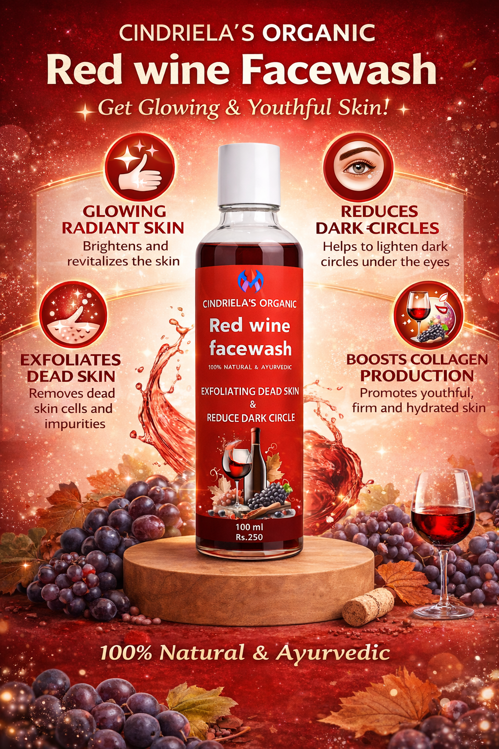 Red Wine Face Wash - 100ml - Image 2